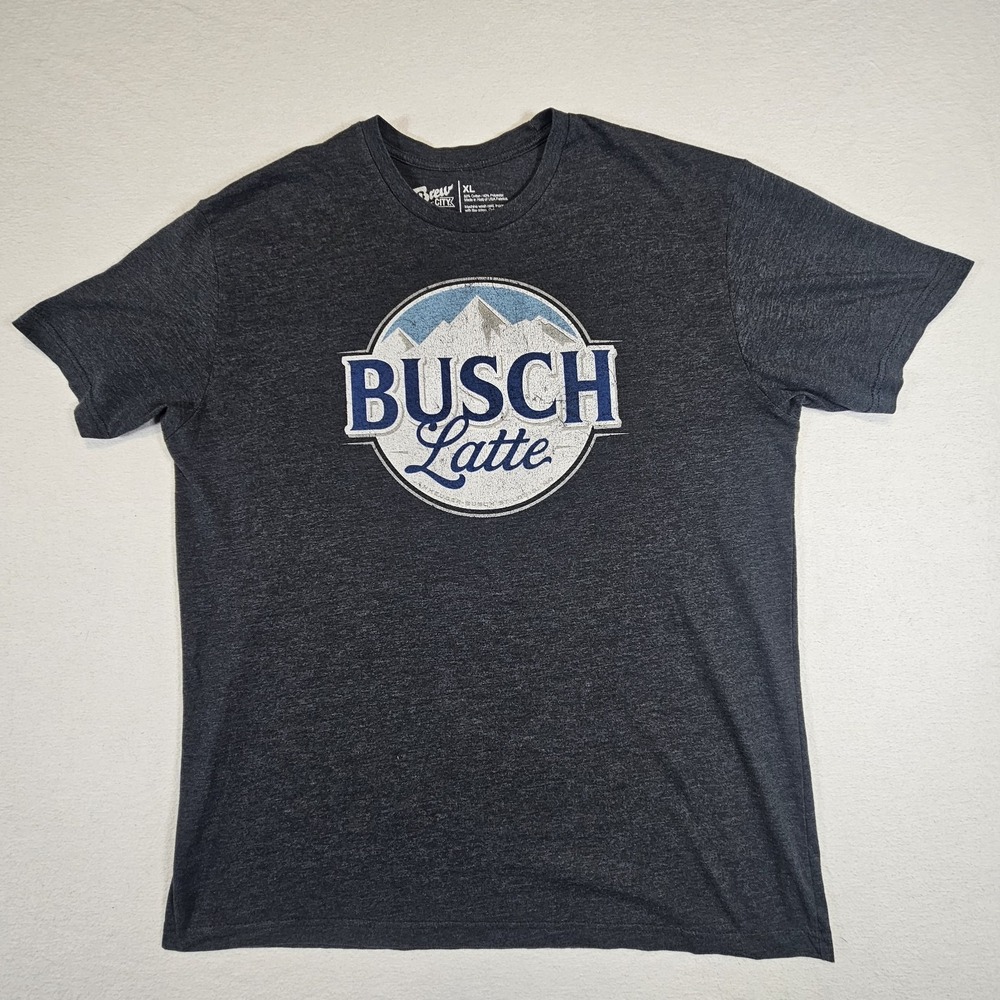 Brew City Busch Latte Graphic T-Shirt Mens XL Charcoal Grey Beer Logo Tee